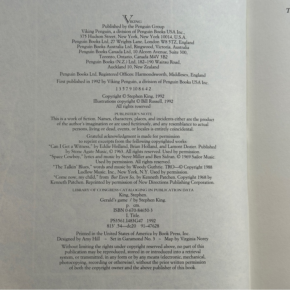 Gerald's Game by Stephen King (1st Edition) | Fiction, Horror | Hardcover Book - Picture 10 of 11